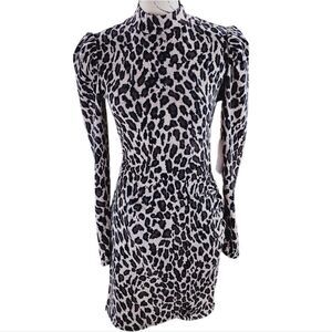 Reformation NWT Lexi Dress Long Puff Sleeve In Scar Animal Print Mock Neck Small